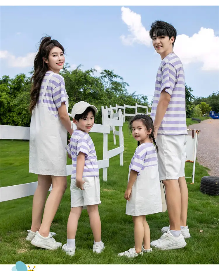 White Parent-Child Cartoon Short Sleeve T-Shirt Suit — feature 19