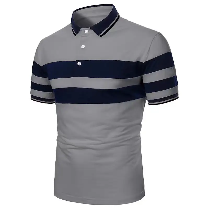 3D Striped Polo Shirt White Navy Red Button