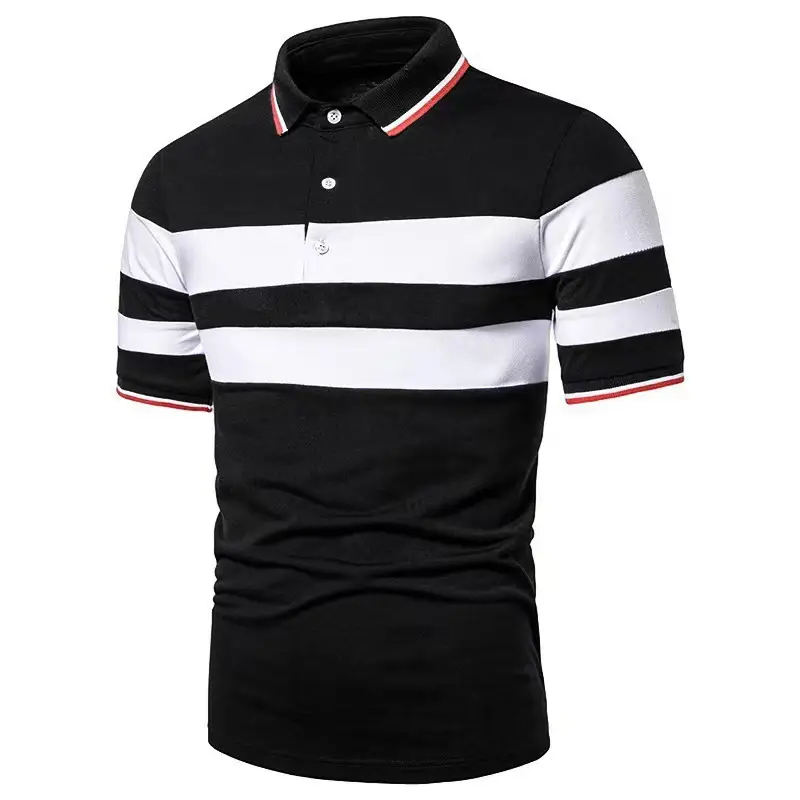 3D Striped Polo Shirt White Navy Red Button