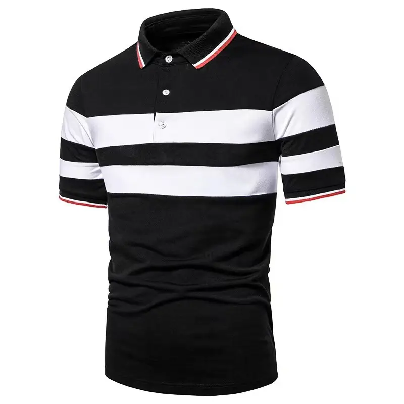 3D Striped Polo Shirt White Navy Red Button — feature 2