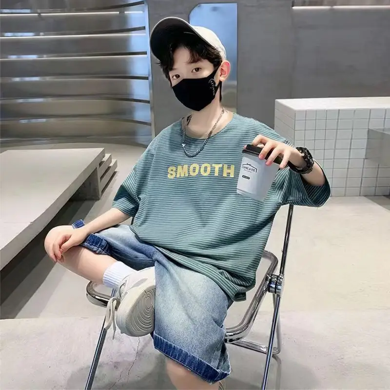 Boy Striped Cotton T-Shirt Mid Size Summer Wear