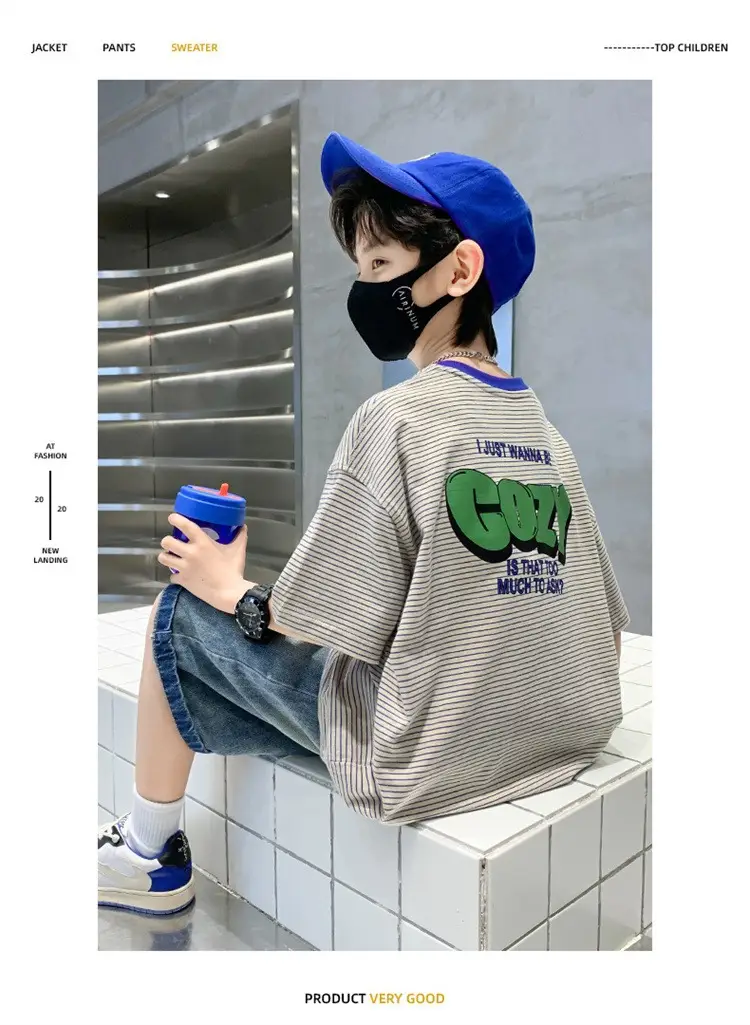 Boy Striped Cotton T-Shirt Mid Size Summer Wear — feature 2