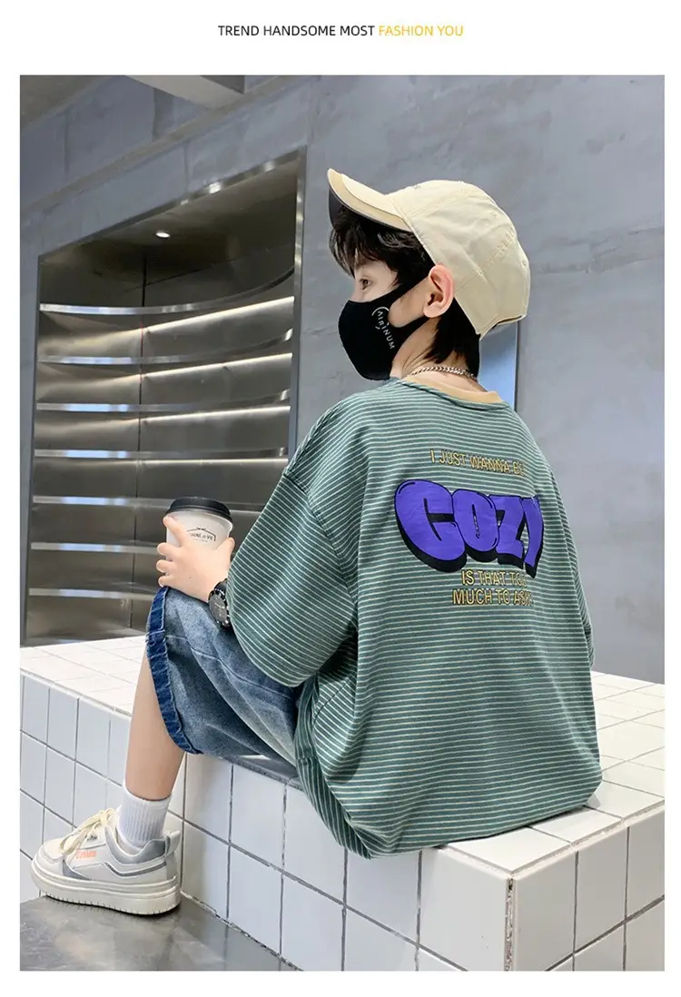 Boy Striped Cotton T-Shirt Mid Size Summer Wear — feature 4