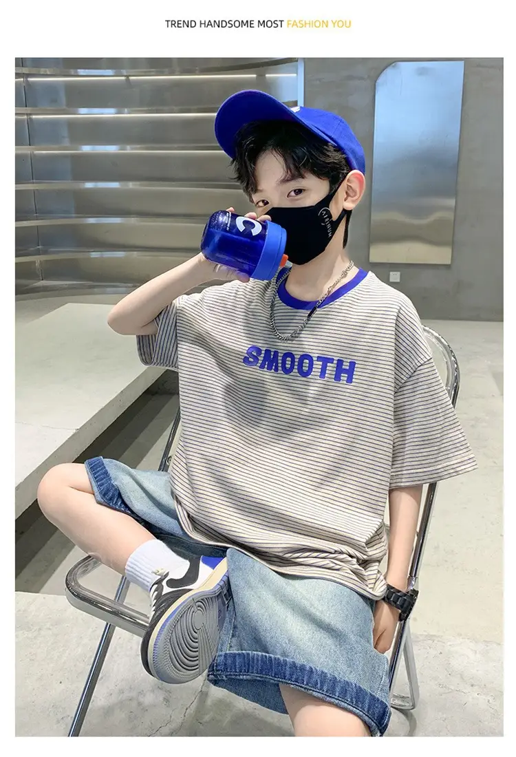 Boy Striped Cotton T-Shirt Mid Size Summer Wear — feature 7