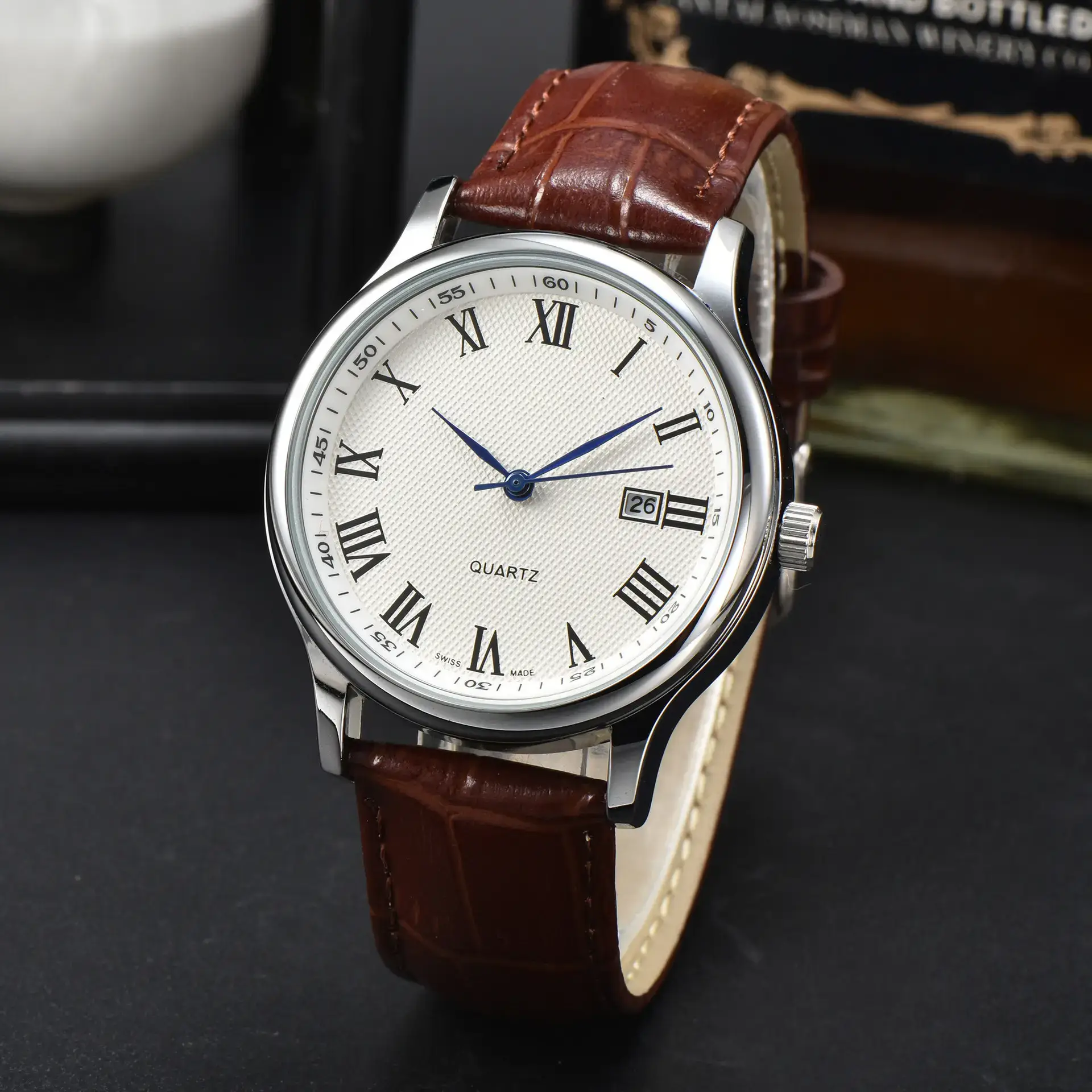 2023 Women's Roman Numeral Quartz Watch Brown Leather Band - Image 2