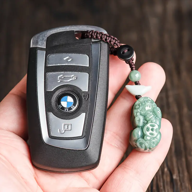 Natural Jade Car Key Pendant with Brave Design