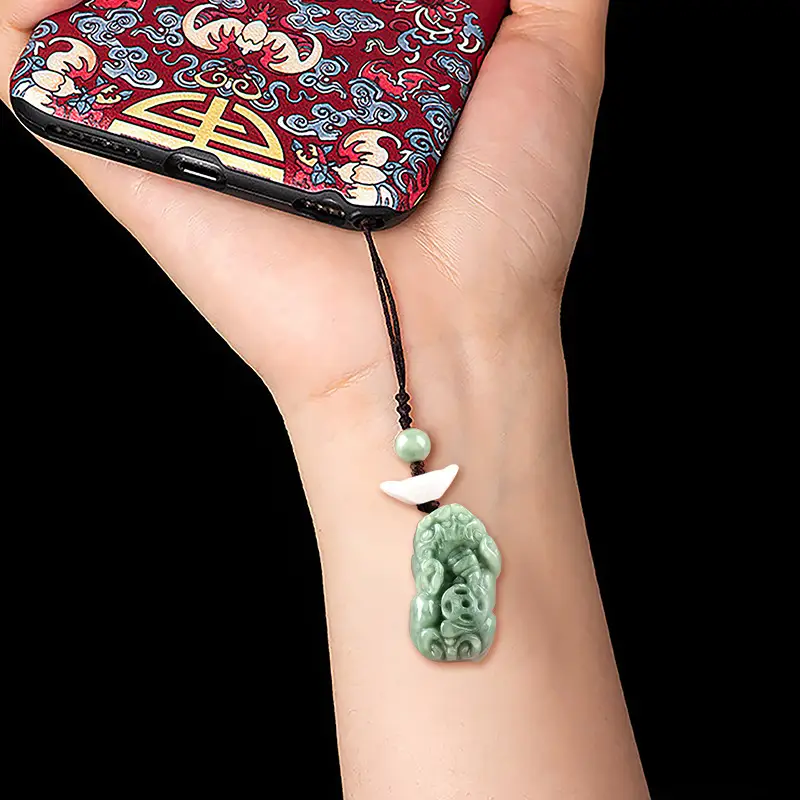 Natural Jade Car Key Pendant with Brave Design
