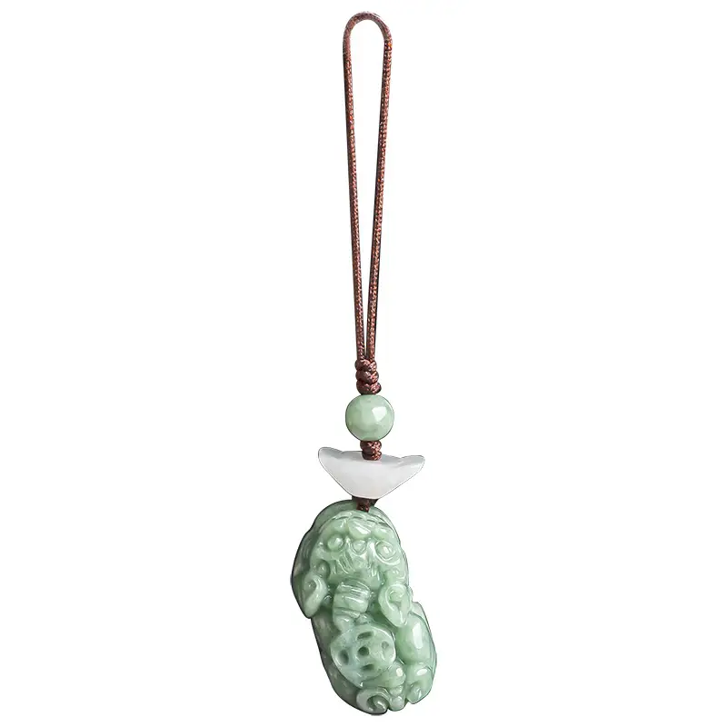 Natural Jade Car Key Pendant with Brave Design