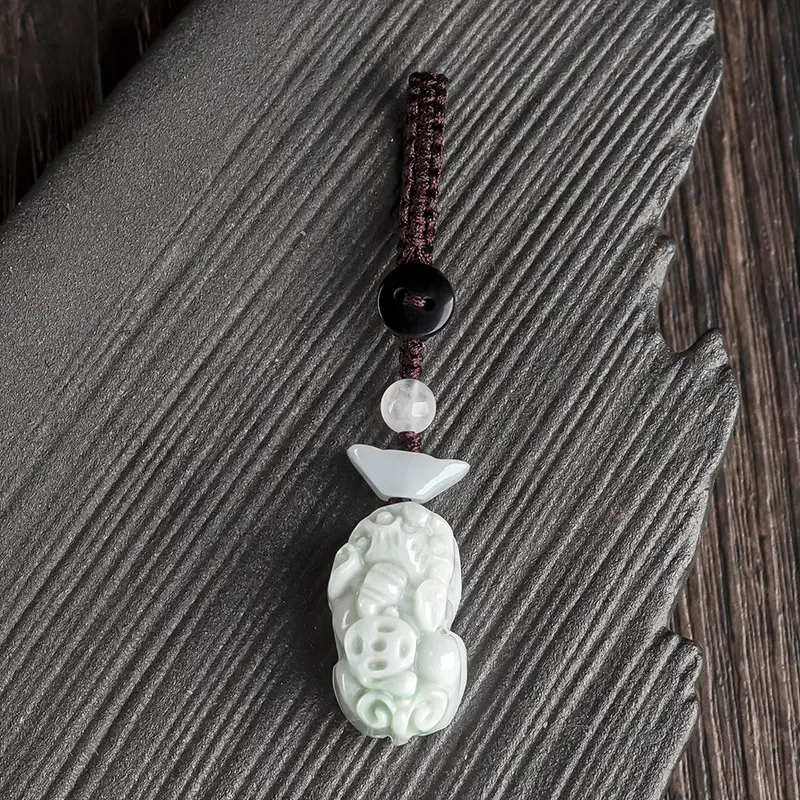 Natural Jade Car Key Pendant with Brave Design
