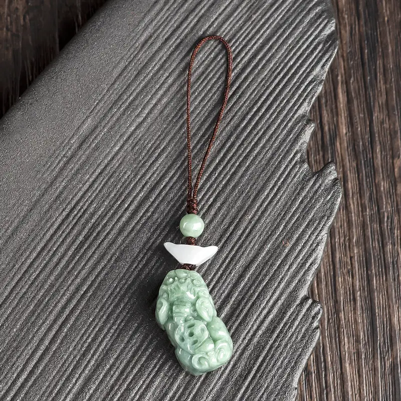 Natural Jade Car Key Pendant with Brave Design