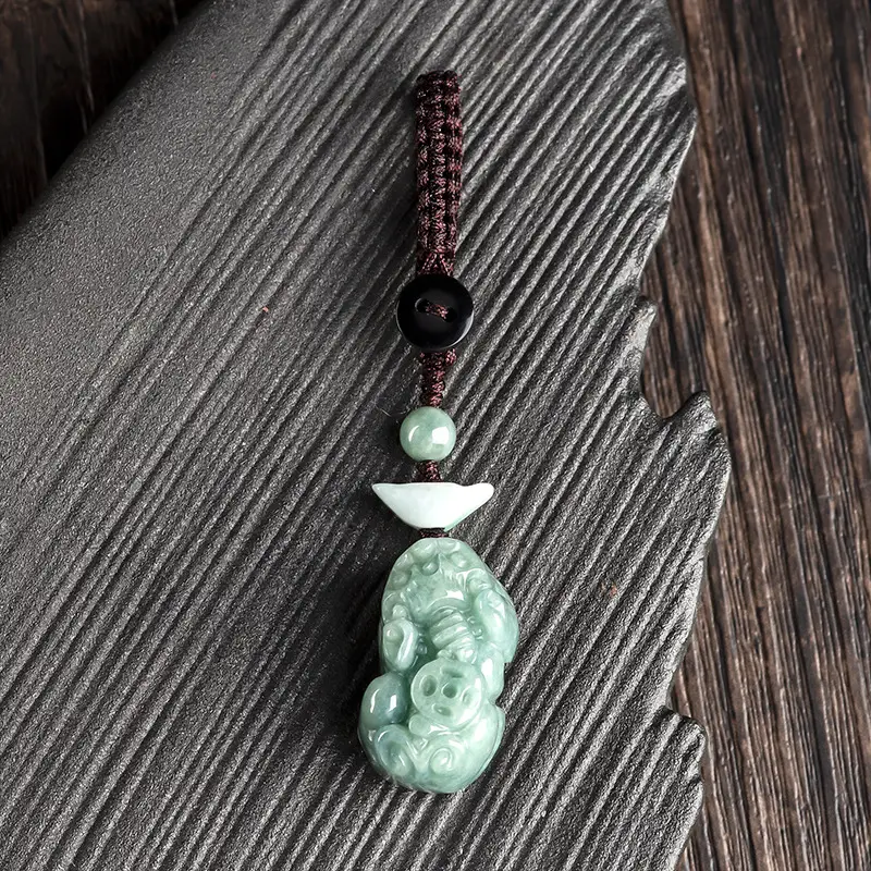 Natural Jade Car Key Pendant with Brave Design