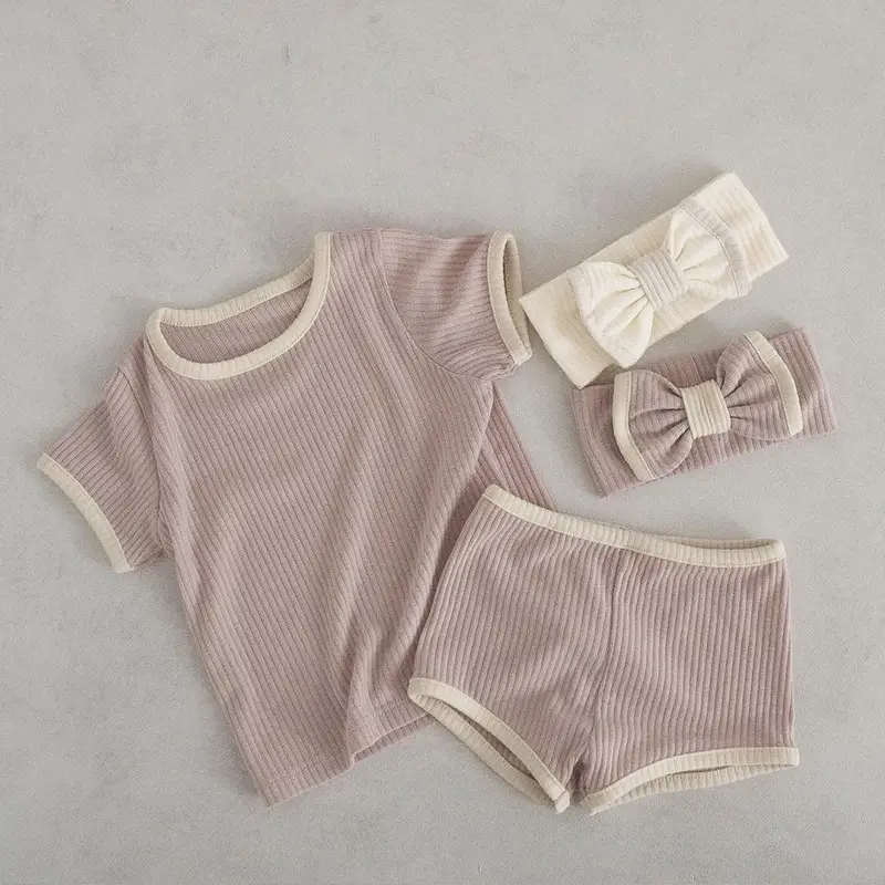 Baby Bow Headband Beige Ribbed Summer Wear - Image 14