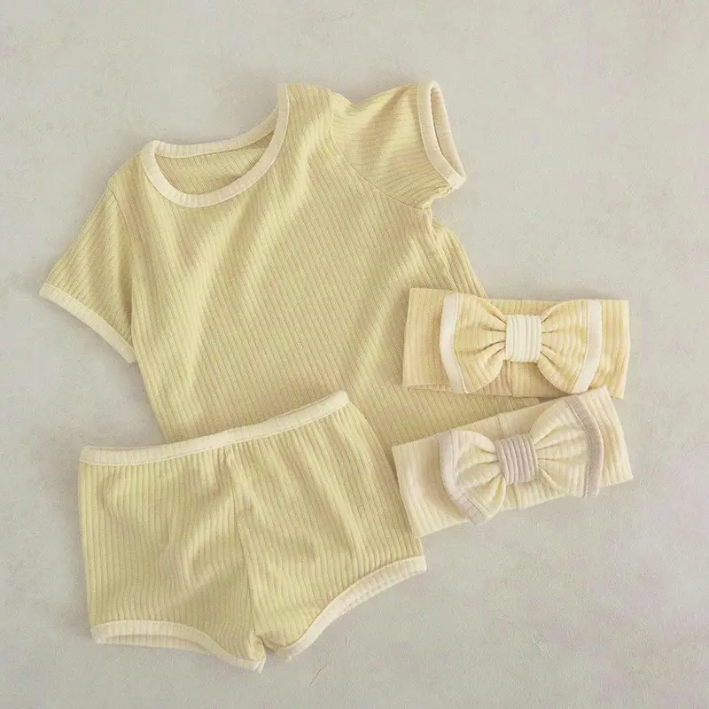 Baby Bow Headband Beige Ribbed Summer Wear - Image 15