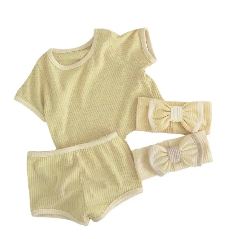 Baby Bow Headband Beige Ribbed Summer Wear - Image 17