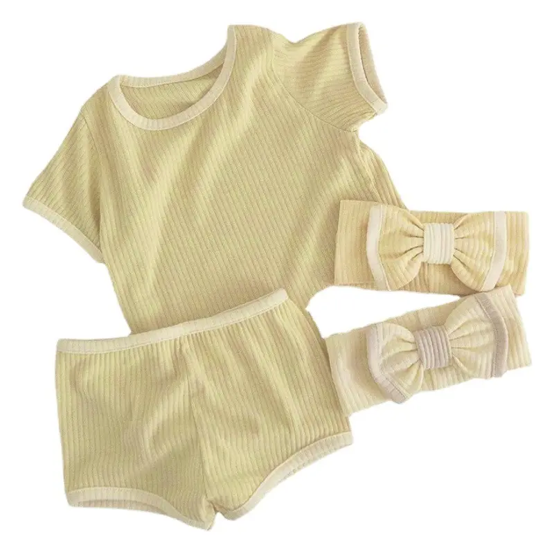 Baby Bow Headband Beige Ribbed Summer Wear