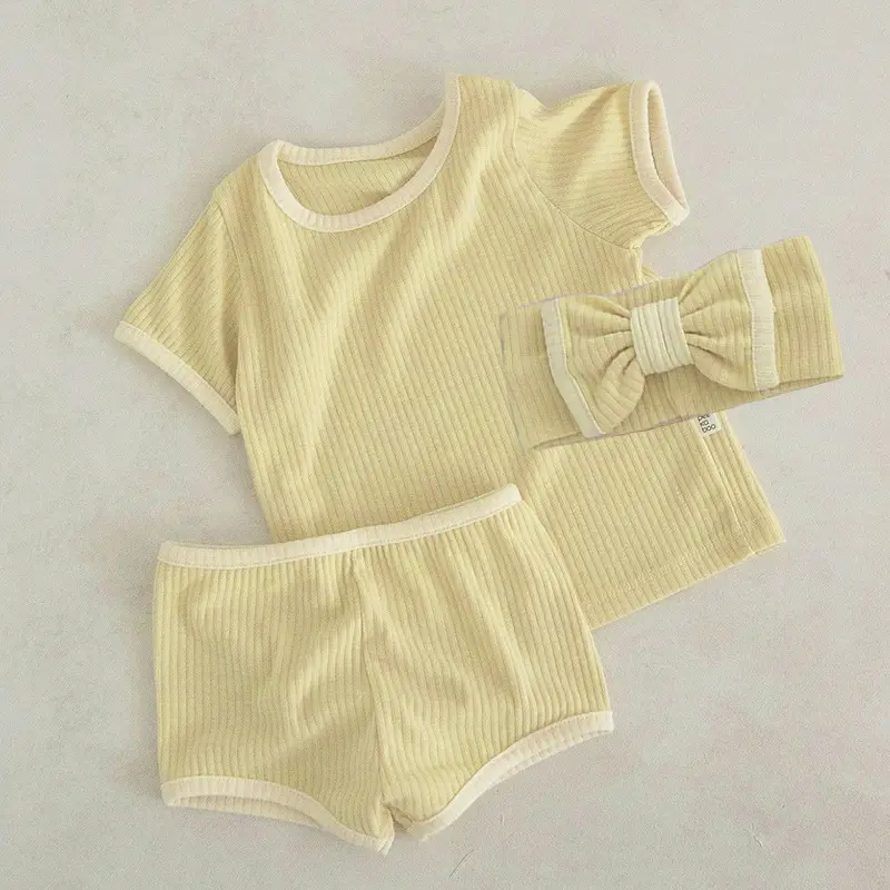 Baby Bow Headband Beige Ribbed Summer Wear - Image 11