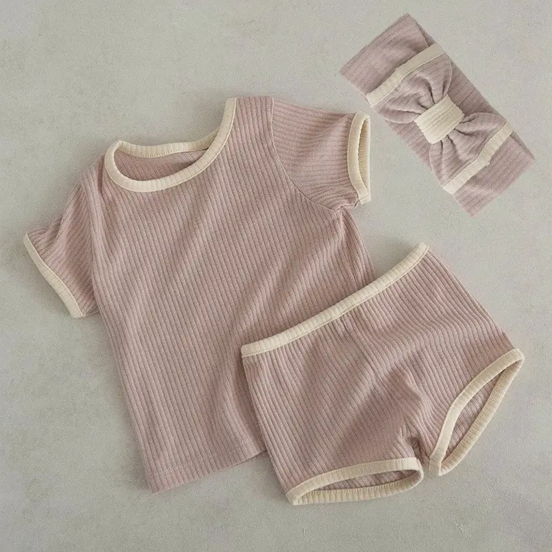 Baby Bow Headband Beige Ribbed Summer Wear - Image 12