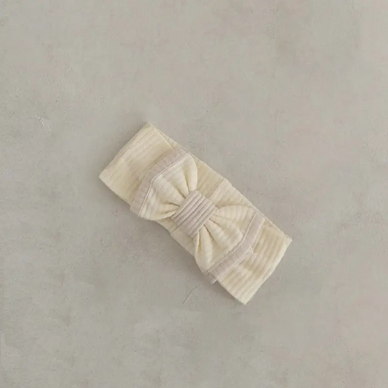 Baby Bow Headband Beige Ribbed Summer Wear - Image 5