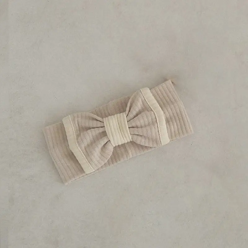 Baby Bow Headband Beige Ribbed Summer Wear - Image 6