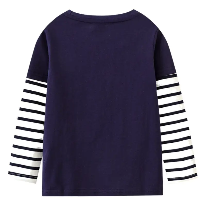Kids Cotton T-Shirt with Truck Print, Navy Blue, Long Sleeve, Toddler Boys