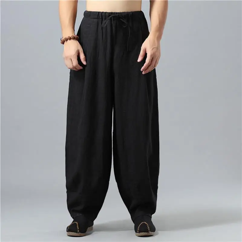 Men's Black Linen Buddha Style Loose Pants Plus Size - Image 8