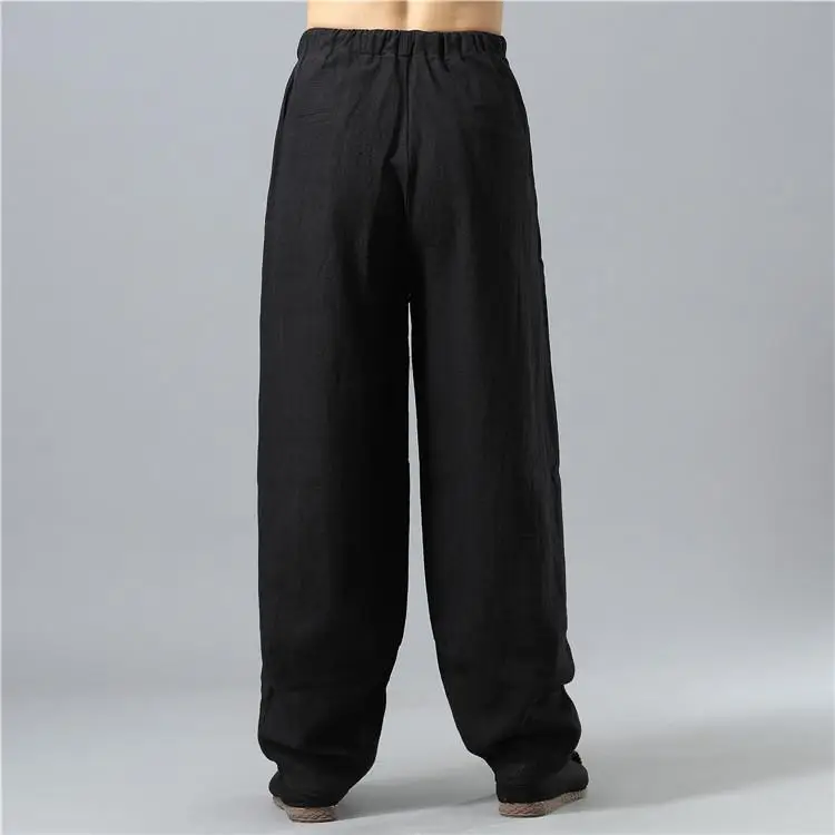 Men's Black Linen Buddha Style Loose Pants Plus Size — feature 12
