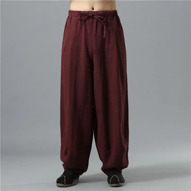 Men's Black Linen Buddha Style Loose Pants Plus Size — feature 2