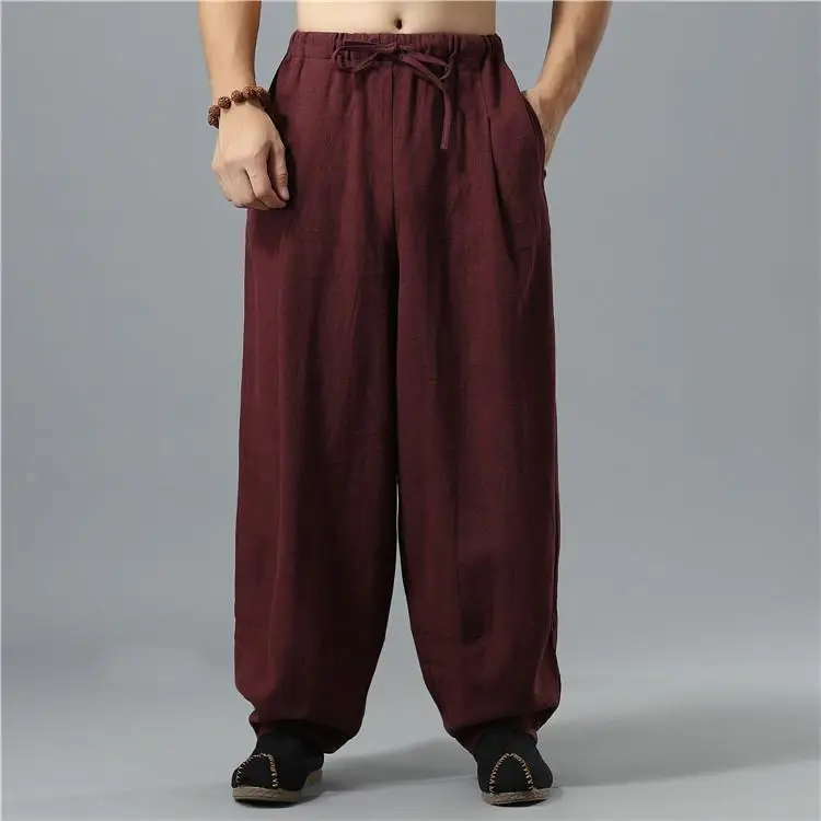 Men's Black Linen Buddha Style Loose Pants Plus Size — feature 4