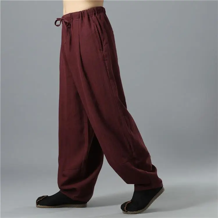 Men's Black Linen Buddha Style Loose Pants Plus Size — feature 6