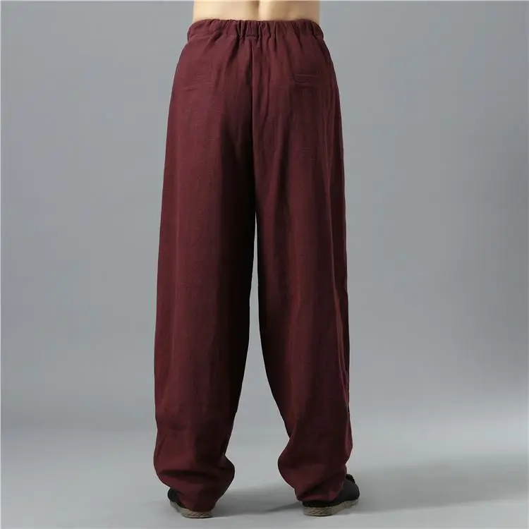 Men's Black Linen Buddha Style Loose Pants Plus Size — feature 7