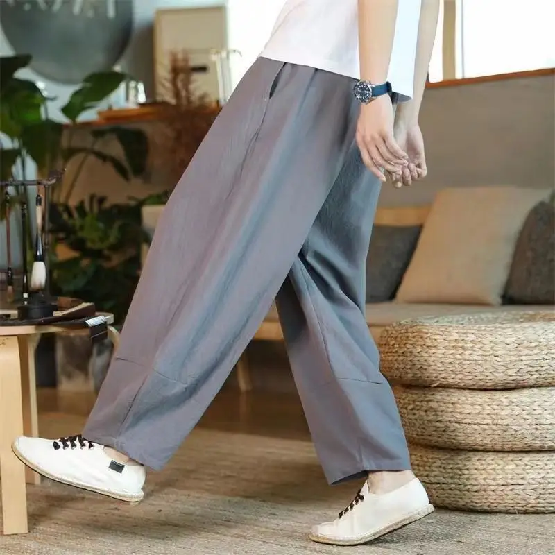 Men's Black Linen Buddha Style Loose Pants Plus Size - Image 2