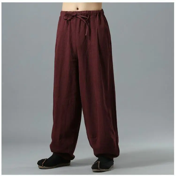 Men's Black Linen Buddha Style Loose Pants Plus Size - Image 3
