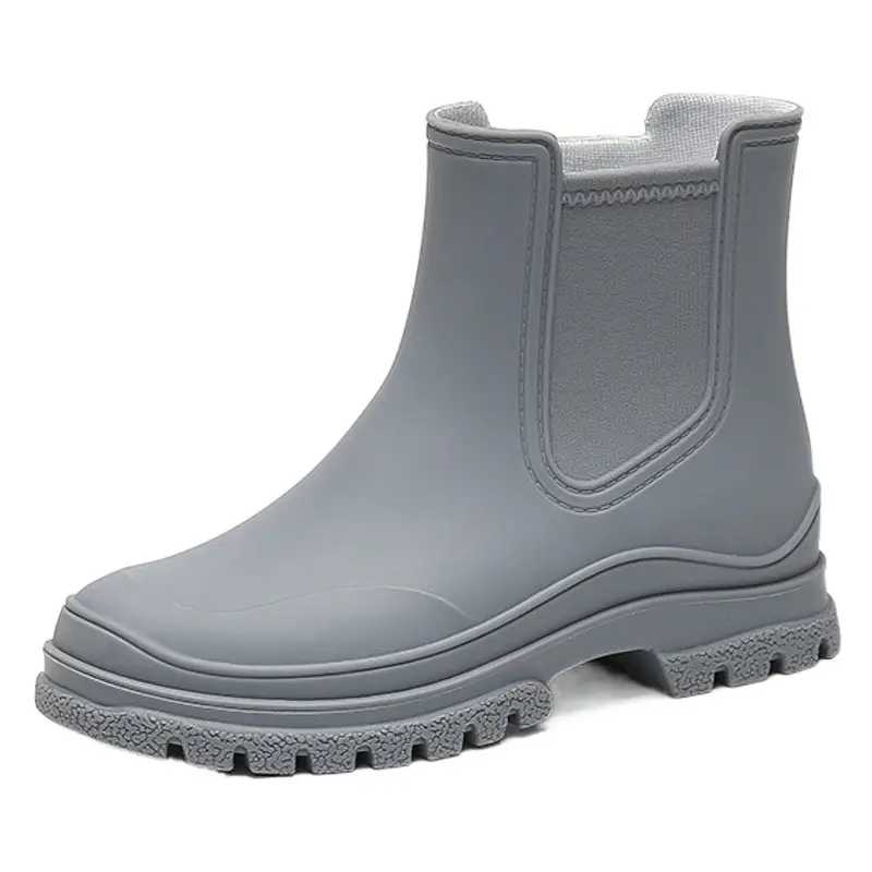 Women's Grey Rain Boots Chelsea Style Non-Slip