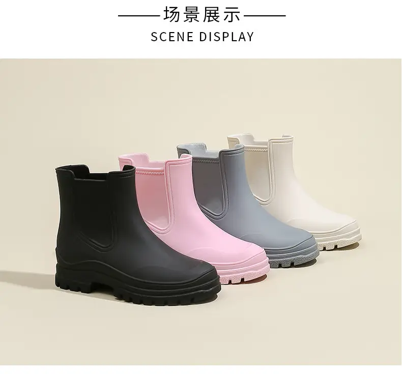 Ready Stock Cross-Border Tpe Fashionable Chelsea Short Rain Boots Women's Rain Boots Non-Slip Water Boots Adult Overshoes Women's Versatile — feature 12