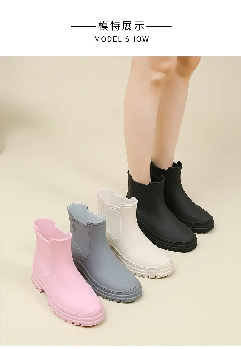 Ready Stock Cross-Border Tpe Fashionable Chelsea Short Rain Boots Women's Rain Boots Non-Slip Water Boots Adult Overshoes Women's Versatile — feature 17