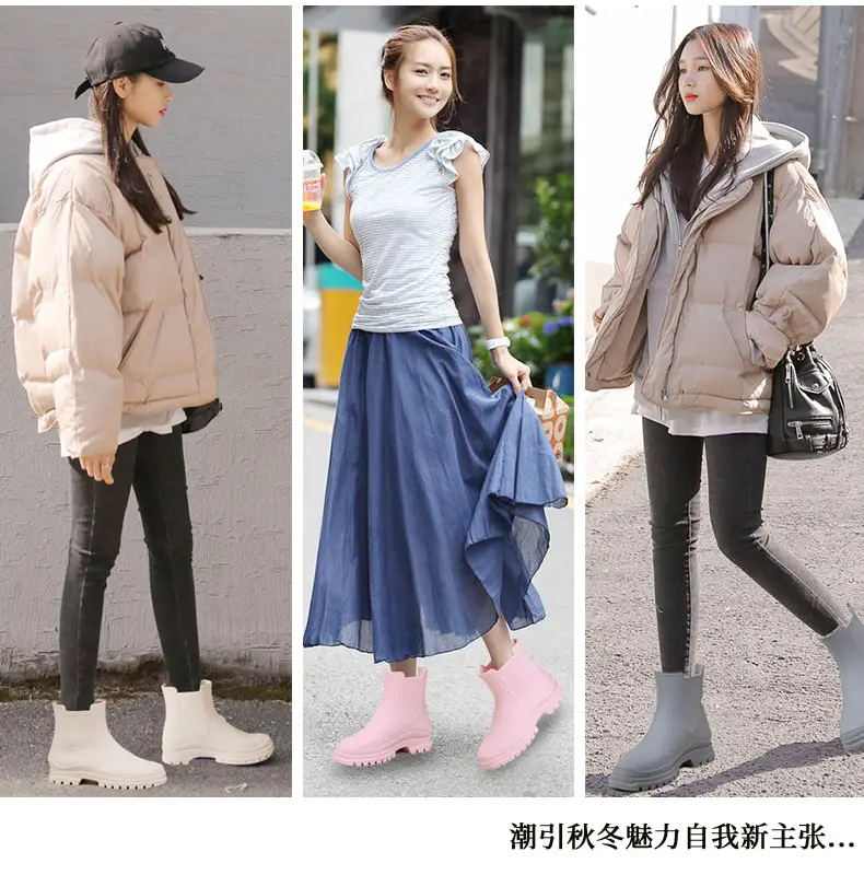 Ready Stock Cross-Border Tpe Fashionable Chelsea Short Rain Boots Women's Rain Boots Non-Slip Water Boots Adult Overshoes Women's Versatile — feature 2