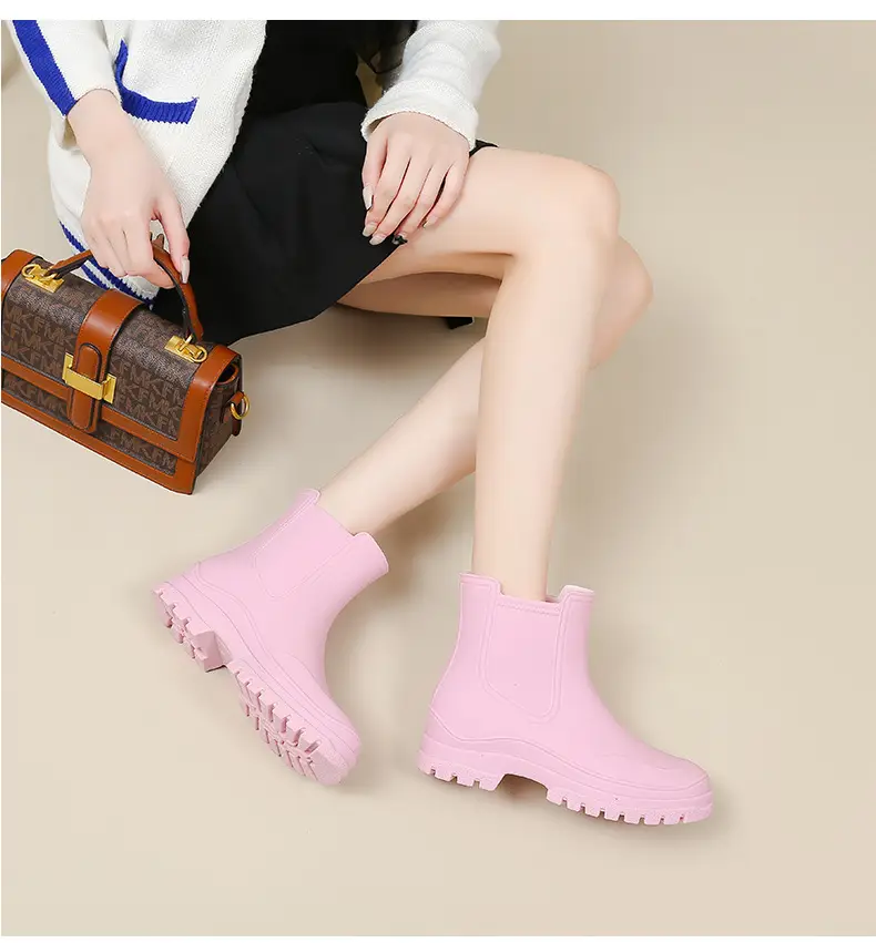 Ready Stock Cross-Border Tpe Fashionable Chelsea Short Rain Boots Women's Rain Boots Non-Slip Water Boots Adult Overshoes Women's Versatile — feature 22