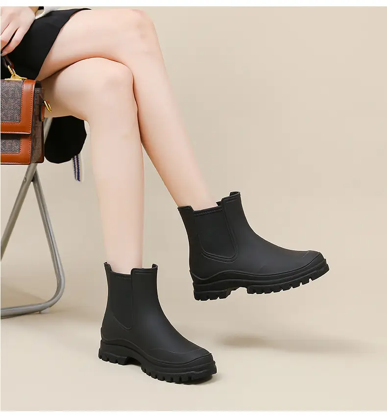 Ready Stock Cross-Border Tpe Fashionable Chelsea Short Rain Boots Women's Rain Boots Non-Slip Water Boots Adult Overshoes Women's Versatile — feature 24
