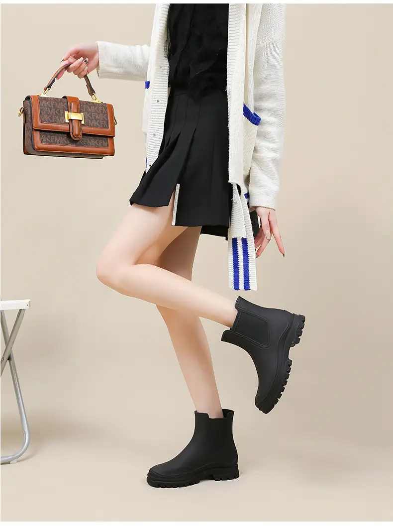 Ready Stock Cross-Border Tpe Fashionable Chelsea Short Rain Boots Women's Rain Boots Non-Slip Water Boots Adult Overshoes Women's Versatile — feature 25