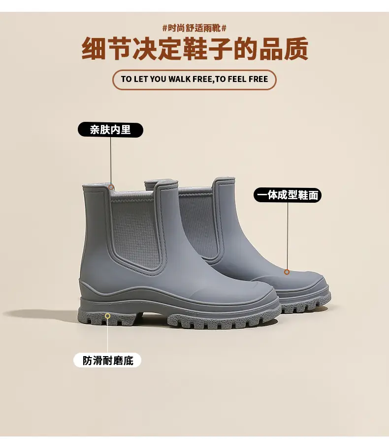 Ready Stock Cross-Border Tpe Fashionable Chelsea Short Rain Boots Women's Rain Boots Non-Slip Water Boots Adult Overshoes Women's Versatile — feature 7