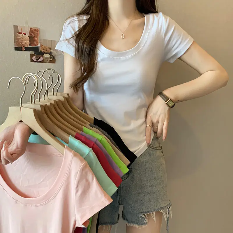 Women Slim Fit Short Sleeve T-Shirt Macaron Color
