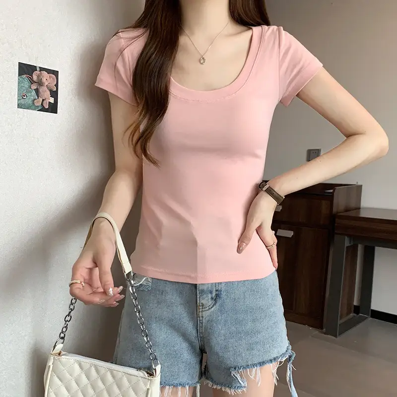 Women Slim Fit Short Sleeve T-Shirt Macaron Color - Image 22