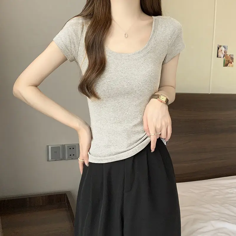 Women Slim Fit Short Sleeve T-Shirt Macaron Color - Image 23