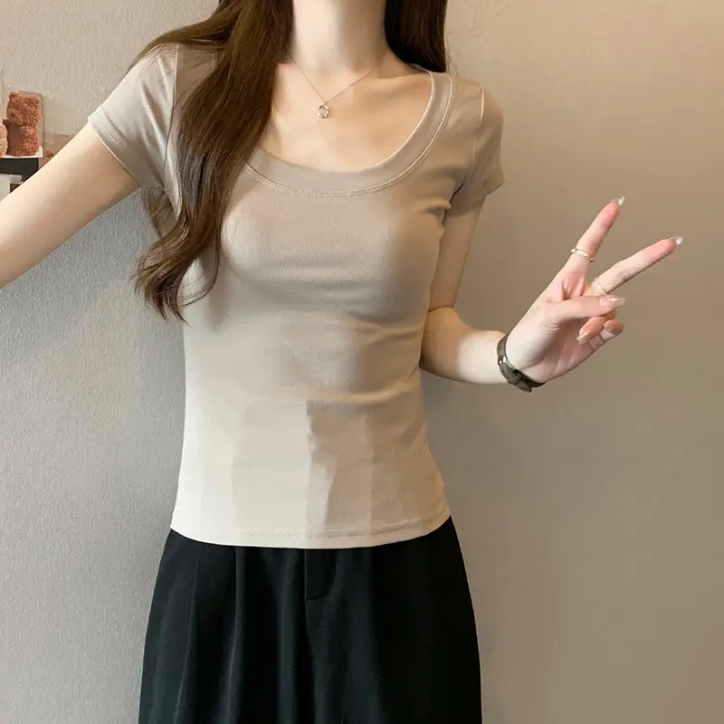 Women Slim Fit Short Sleeve T-Shirt Macaron Color - Image 24