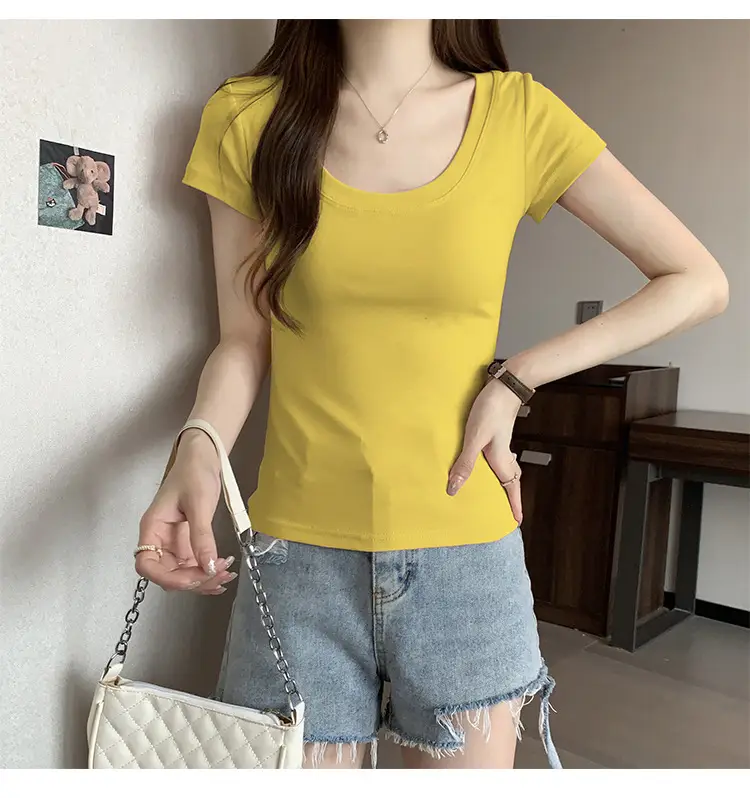 Women Slim Fit Short Sleeve T-Shirt Macaron Color — feature 18