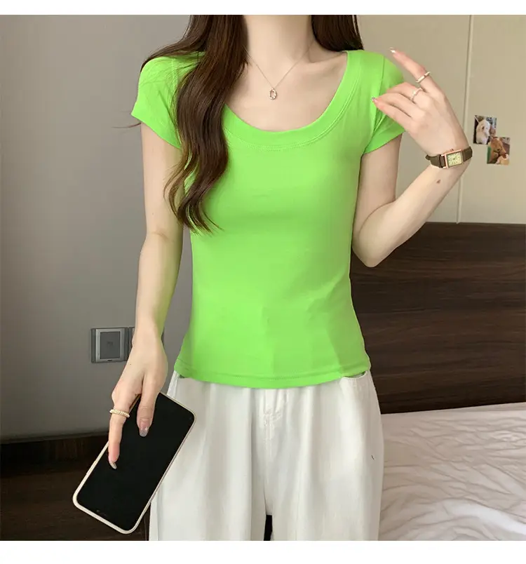 Women Slim Fit Short Sleeve T-Shirt Macaron Color — feature 20