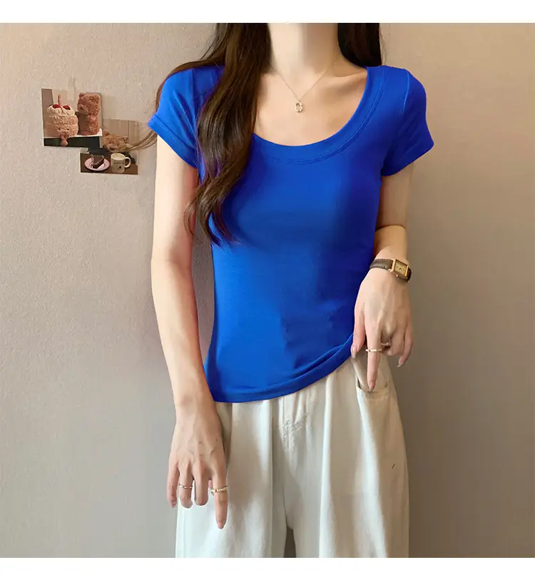 Women Slim Fit Short Sleeve T-Shirt Macaron Color — feature 25
