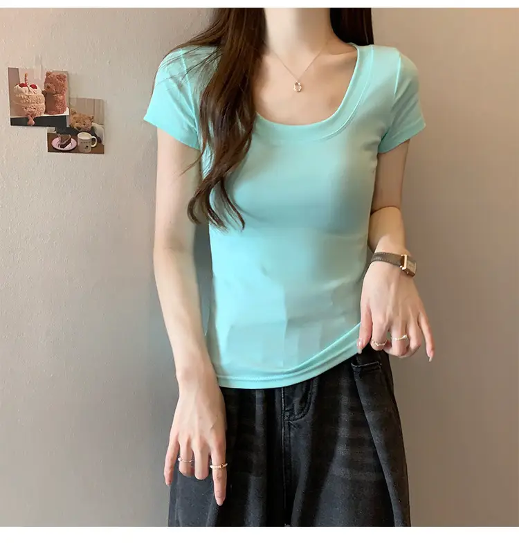 Women Slim Fit Short Sleeve T-Shirt Macaron Color — feature 30
