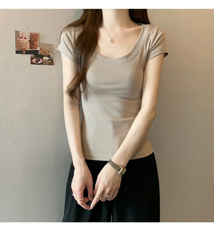 Women Slim Fit Short Sleeve T-Shirt Macaron Color — feature 35