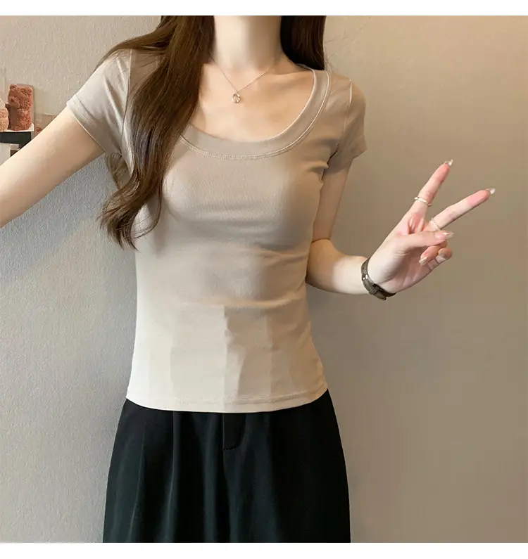 Women Slim Fit Short Sleeve T-Shirt Macaron Color — feature 36